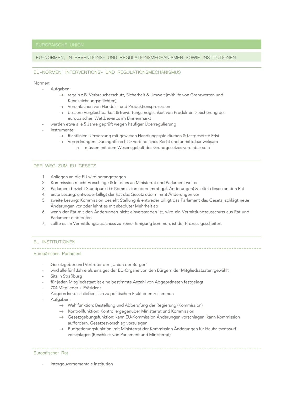 EUROPÄISCHE UNION
EU-NORMEN, INTERVENTIONS- UND REGULATIONSMECHANISMEN SOWIE INSTITUTIONEN
EU-NORMEN, INTERVENTIONS- UND REGULATIONSMECHANIS