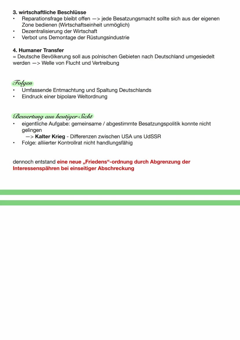 POTSDAMER ABKOMMEN
= gemeinsame Konferenzerklärung / Willens- bzw. Absichtserklärung, weil die
Interessengegensätze der Alliierten keine Ein
