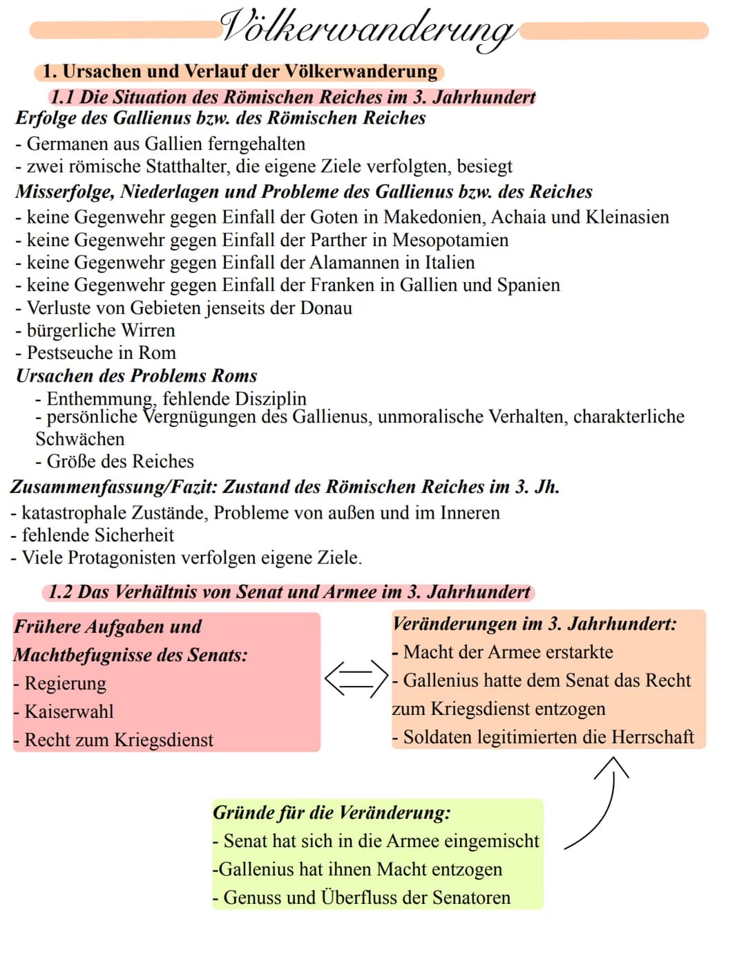 Völkerwanderung
1. Ursachen und Verlauf der Völkerwanderung
1.1 Die Situation des Römischen Reiches im 3. Jahrhundert
Erfolge des Gallienus 