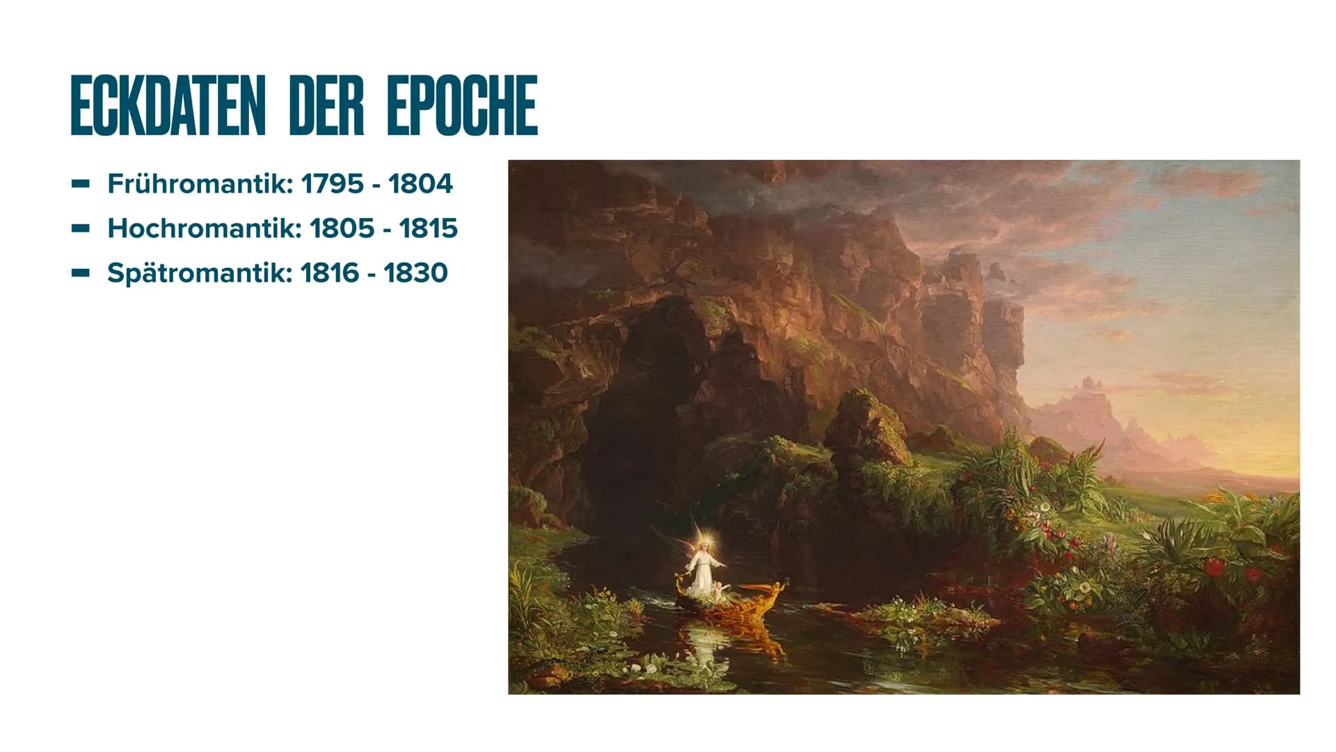 ROMANTIK
EINE EPOCHE
JULIA VICTORIA KRÄMER, DLK Q2 INHALTSVERZEICHNIS
- Eckdaten der Epoche
- Gesellschaft und Weltbild der Romantik
Epoche
