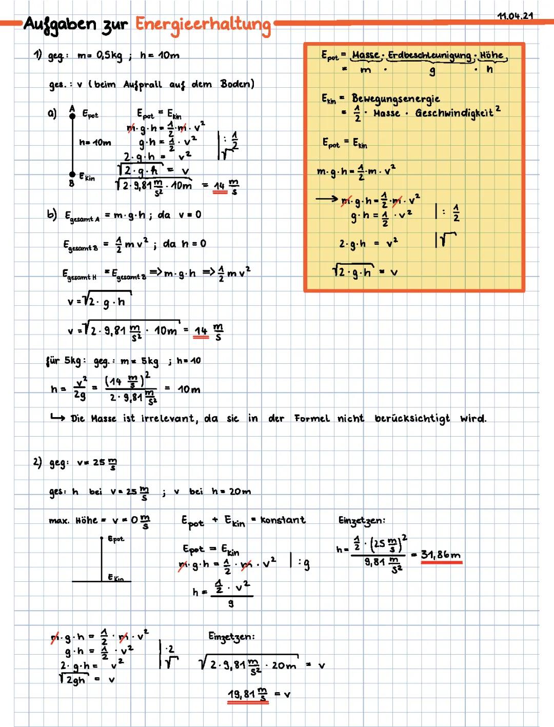 Physik Energie Aufgaben mit Lösungen - Entdecke die Welt der Kinetischen und Potentiellen Energie für die 7. Klasse