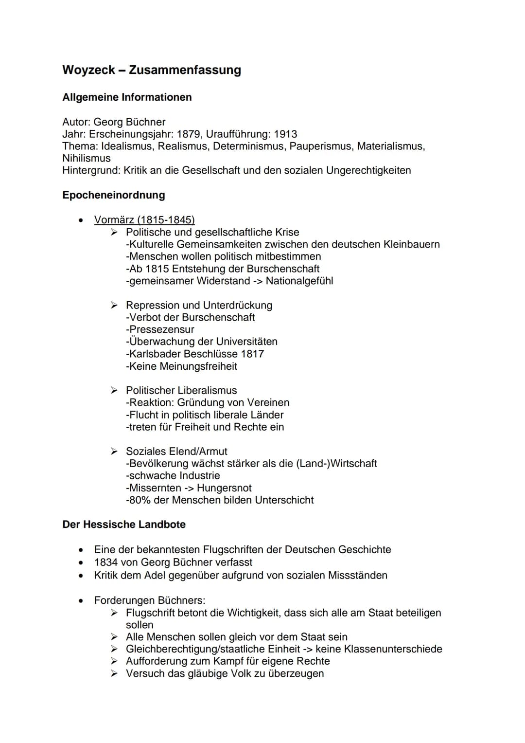 Woyzeck - Zusammenfassung
Allgemeine Informationen
Autor:Georg Büchner
Jahr: Erscheinungsjahr: 1879, Uraufführung: 1913
Thema: Idealismus, R