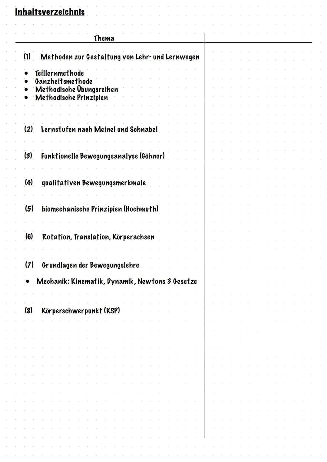Bewegungslehre + Bewegunslernen Inhaltsverzeichnis
Thema
(1) Methoden zur Gestaltung von Lehr- und Lernwegen
Teillernmethode
Ganzheitsmethod