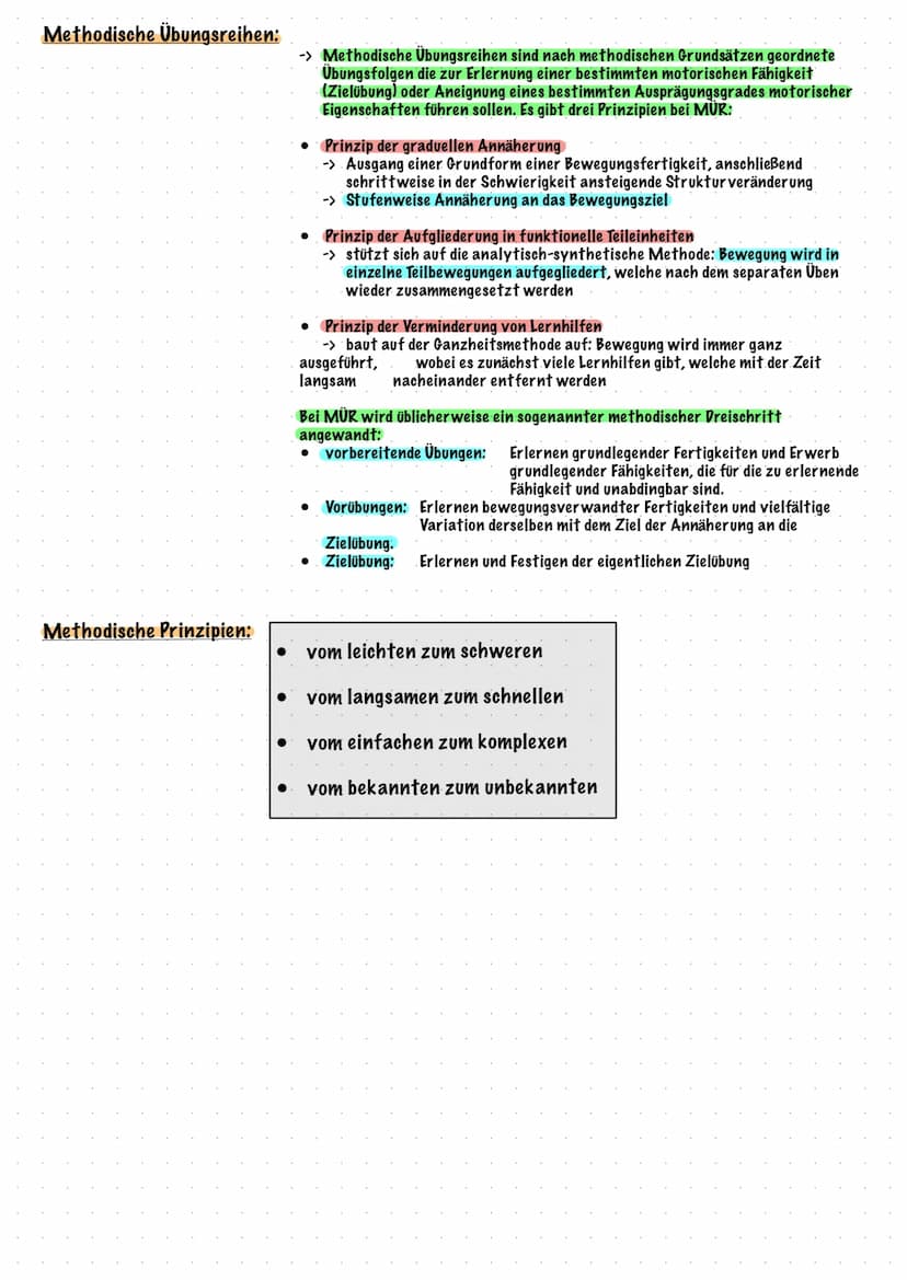 Bewegungslehre + Bewegunslernen Inhaltsverzeichnis
Thema
(1) Methoden zur Gestaltung von Lehr- und Lernwegen
Teillernmethode
Ganzheitsmethod