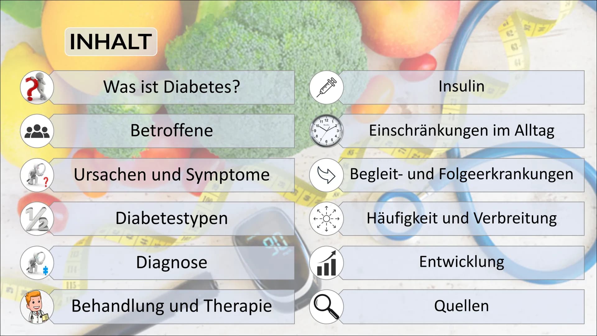 DIABETES
MELLITUS 31-
44-
90
59-
57-
奔出
70-
71-
83- 1₂2
INHALT
Was ist Diabetes?
Betroffene
Ursachen und Symptome
115-
Diabetestypen
Diagnos