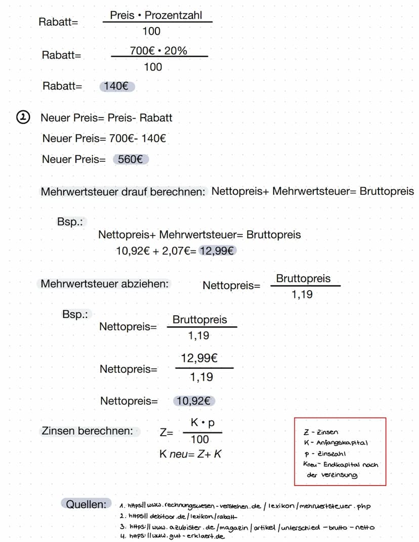 Rabatt, Mehrwertsteuer, Brutto/Netto & Zinsen
DEFINITIONEN:
Was ist ein Rabatt?
Ein Rabatt ist der Preisnachlass auf Dienstleistungen oder W