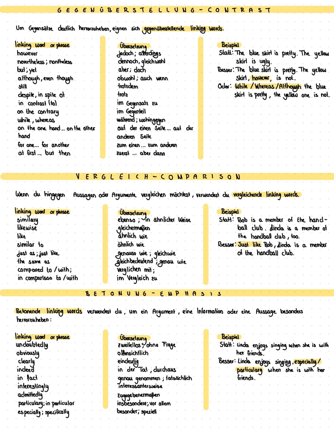 Du benutzt linking words (Verbindungswörter), im Englischen clazu, Sätze oder Teilsätze sinnvoll
miteinander zu verbinden. Linking words wer