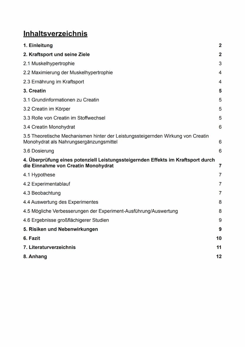 Auswirkungen der Einnahme von Creatin
Monohydrat im Kraftsport
C4H9N3O2
[4]
12
Facharbeit im Leistungskurs Biologie
Schuljahr 2022/23 Inhalt