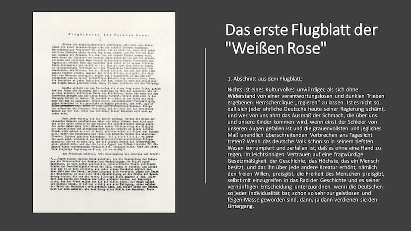 "Weiße Rose"
Widerstand im Nationalsozialismus Themen
●
Politische Lage Deutschlands zur Zeit der Entstehung
Entstehung der Widerstandsgrupp