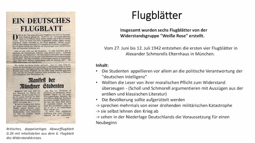 "Weiße Rose"
Widerstand im Nationalsozialismus Themen
●
Politische Lage Deutschlands zur Zeit der Entstehung
Entstehung der Widerstandsgrupp