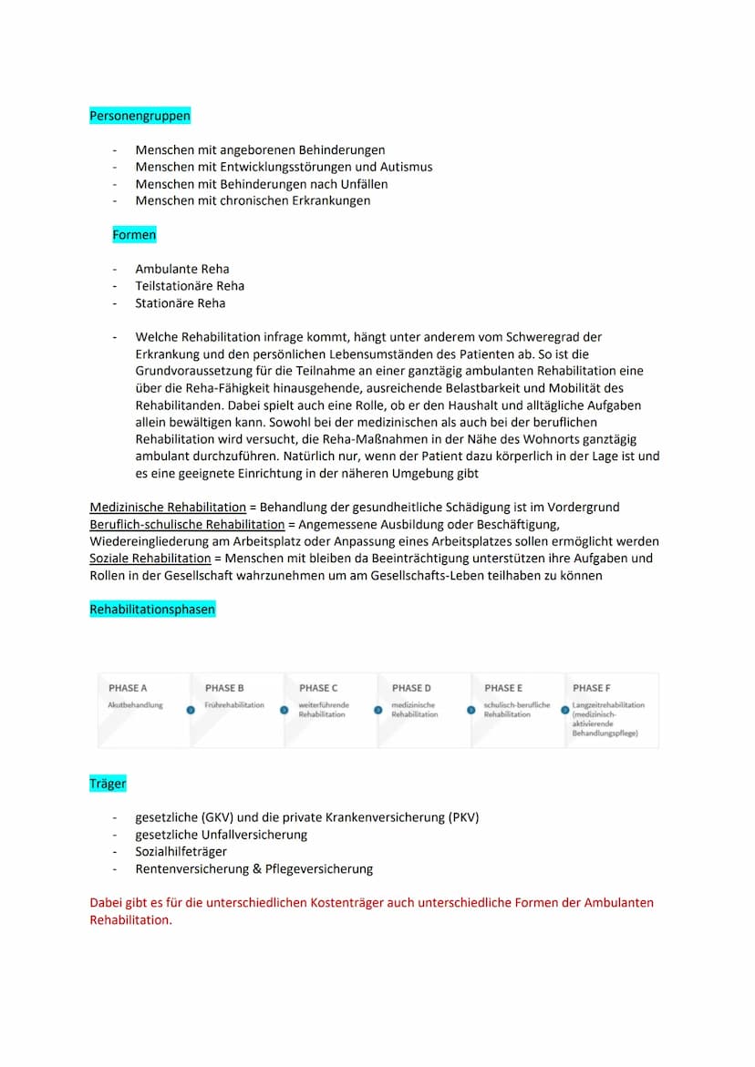 Examensthema: Rehabilitation + Rechtliche Aspekte
Gliederung
Definition
Ziele
Personengruppen
Formen
Rehabilitationsphasen
Träger
Definition