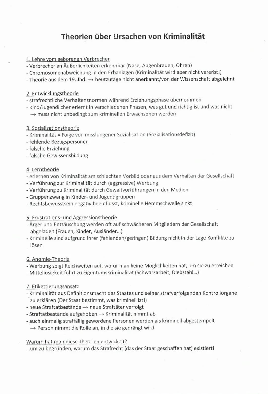 Theorien über Ursachen von Kriminalität
1. Lehre vom geborenen Verbrecher
- Verbrecher an Äußerlichkeiten erkennbar (Nase, Augenbrauen, Ohre