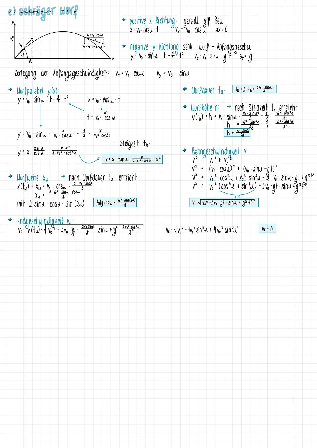 Warfbewegungen
entstehen entsprechend des Unabhängigkeitsprinzips:
gleichförmige Bewegung in Richtung der Anfangsgeschwindigkeit
freier Fall