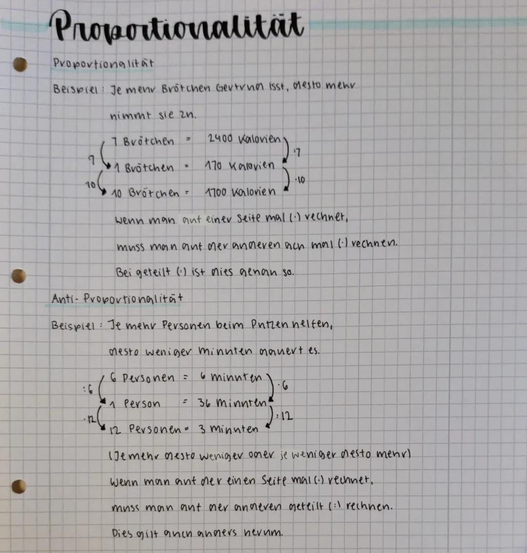 Proportionalität
Proportionalitat
Beispiel: Je meny Brötchen Gertrno isst, desto mehr
7
10
:6
nimmt sie 2n.
-12
7 Brötchen =
1 Brötchen
10 B