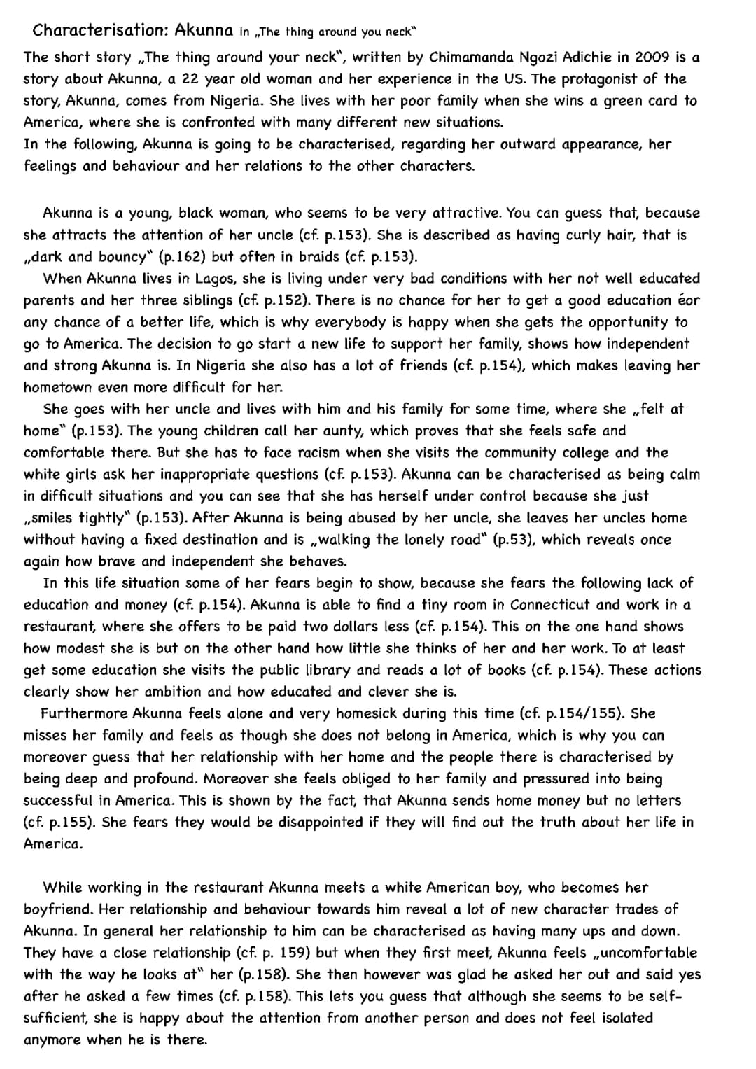 Characterisation „Akunna“ in „The thing around your neck“