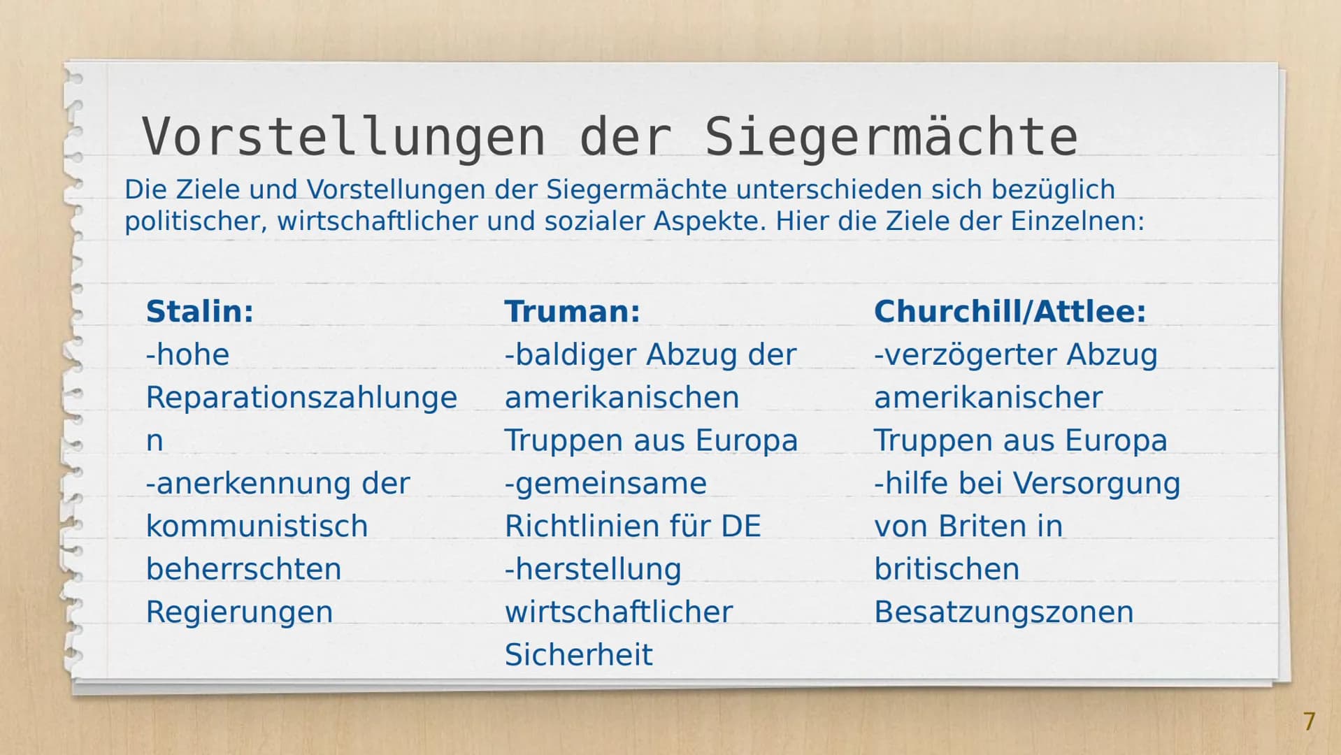 Von: Julia Dittmann
Die
Potsdamer
Konferenz
(17.07-02.08.1945) Gliederung
X Foto
X Erklärung
X Ziele der Siegermächte
X Beschlüsse
Xbildlich