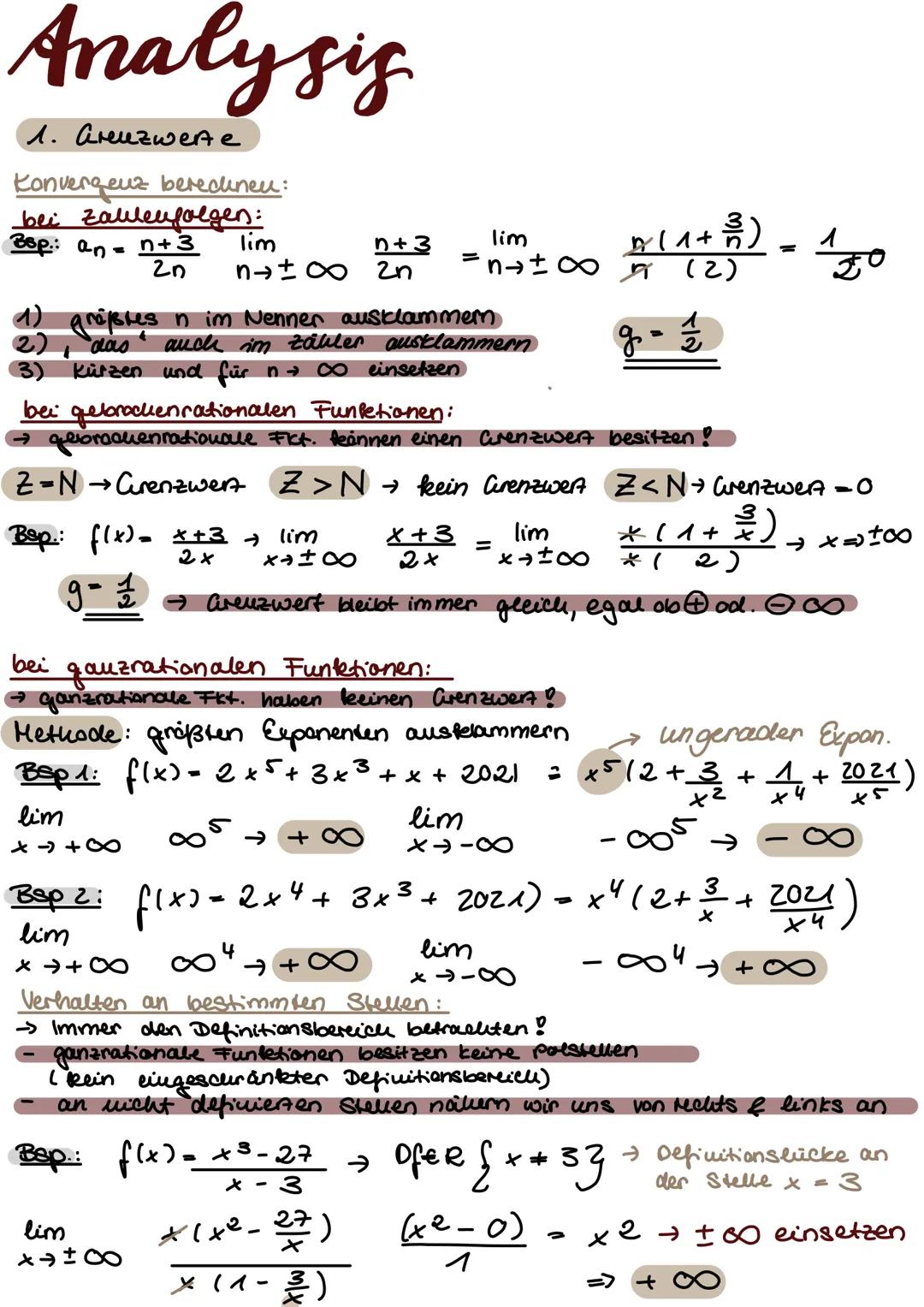 # Analysis

1. Areuzwerte

Konvergenz berechneu:

bei zallenfolgen:

Bop.: $a_n$ = $\frac{n+3}{2n}$ $\lim_{n\rightarrow\pm00} \frac{n+3}{2n}