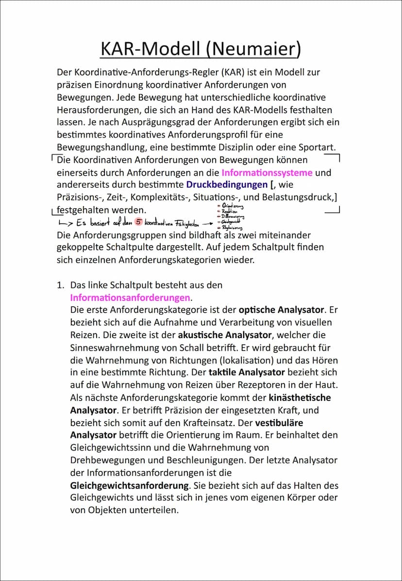 
<p>Das KAR-Modell, entwickelt von Neumaier, dient zur präzisen Einordnung koordinativer Anforderungen von Bewegungen. In diesem Modell werd