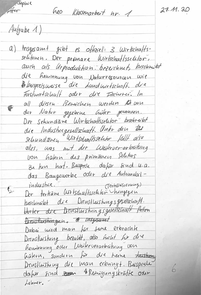 b)
Klasse 12
Geographie-Klausur
Aufgabe 1: Wirtschaft und Gesellschaft
a)
Um den Bedeutungswandel der Wirtschaft zu dokumentieren, hat Jean
