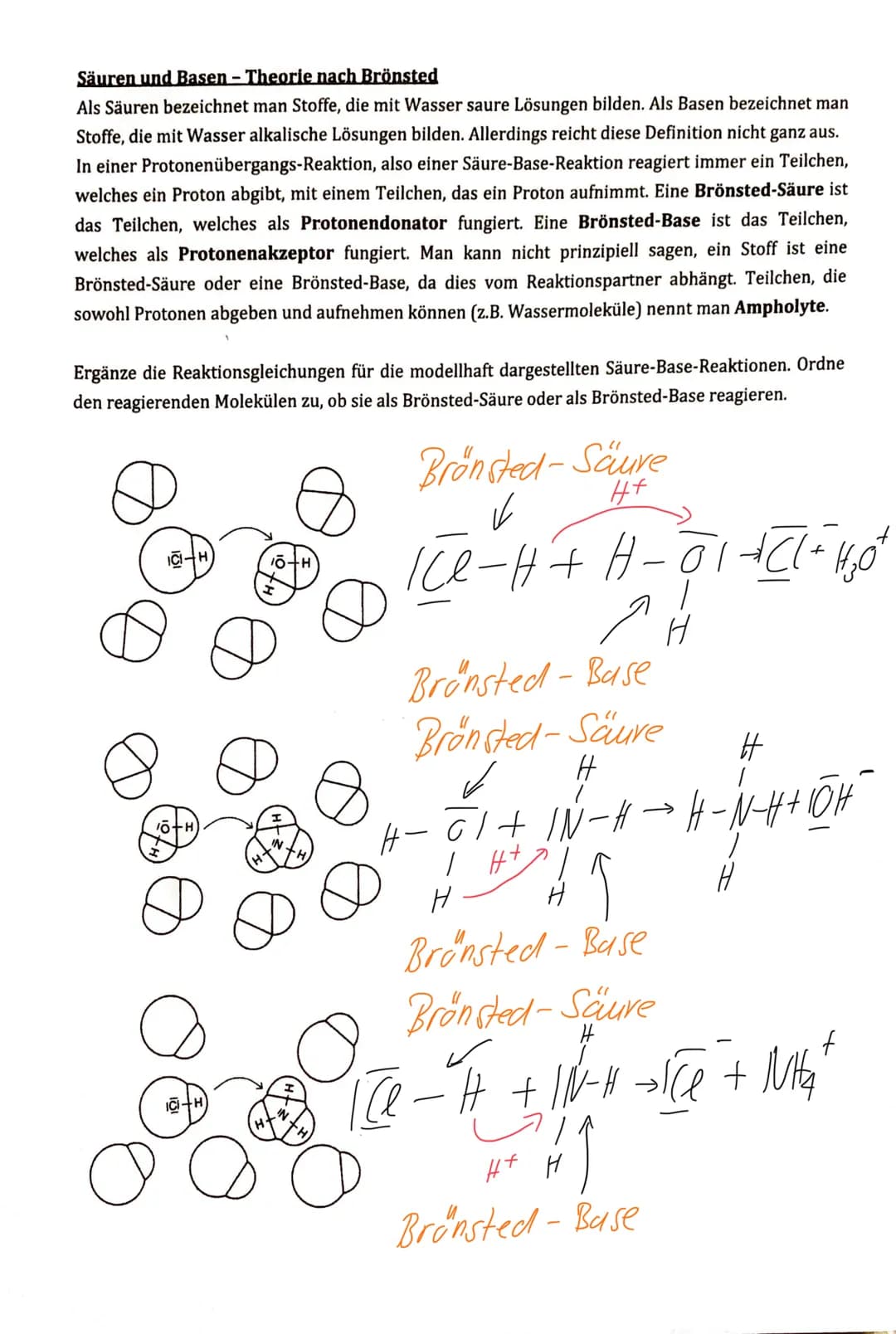 Säuren und Basen-Theorie nach Brönsted
Als Säuren bezeichnet man Stoffe, die mit Wasser saure Lösungen bilden. Als Basen bezeichnet man
Stof