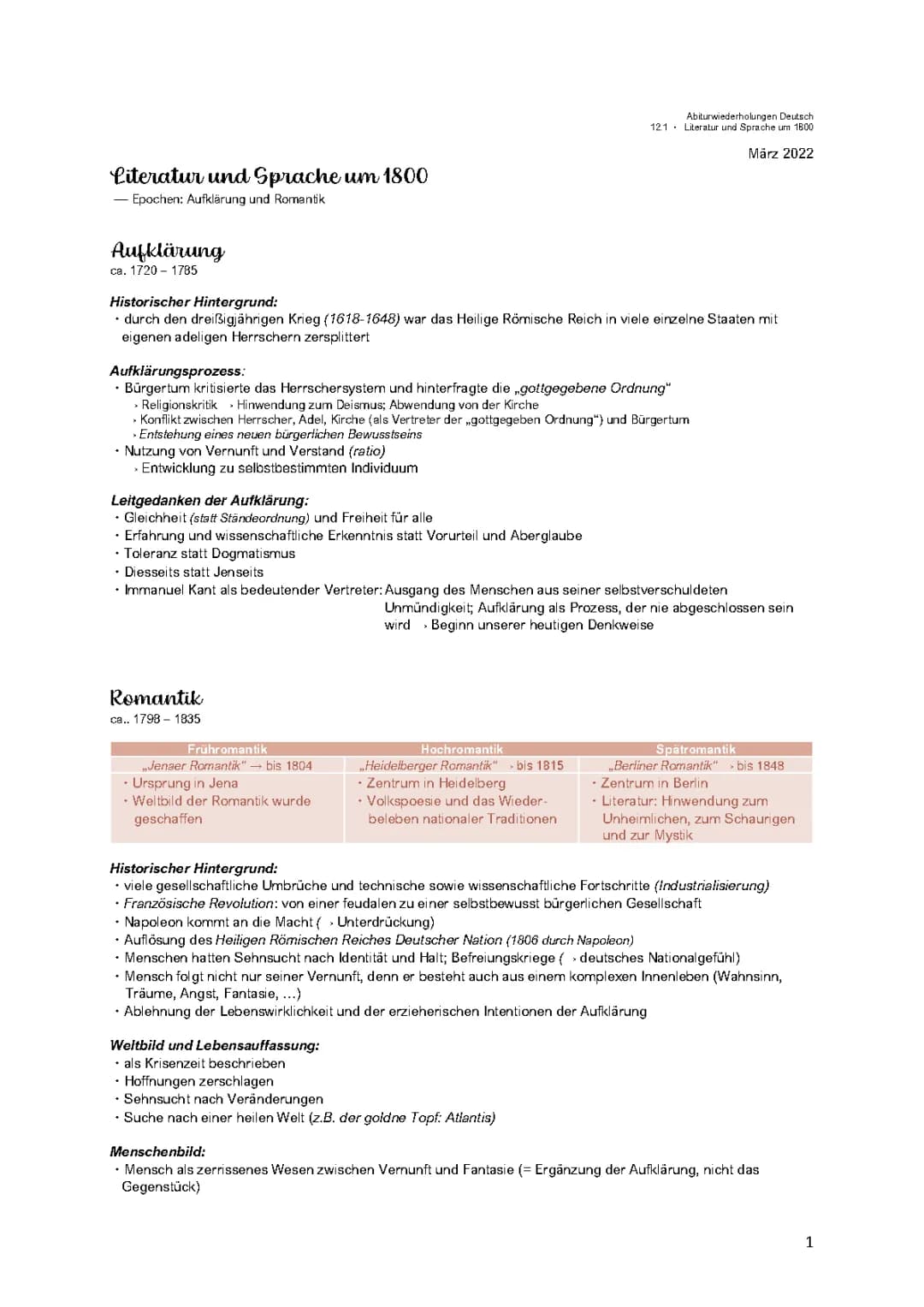Aufklärung und Romantik