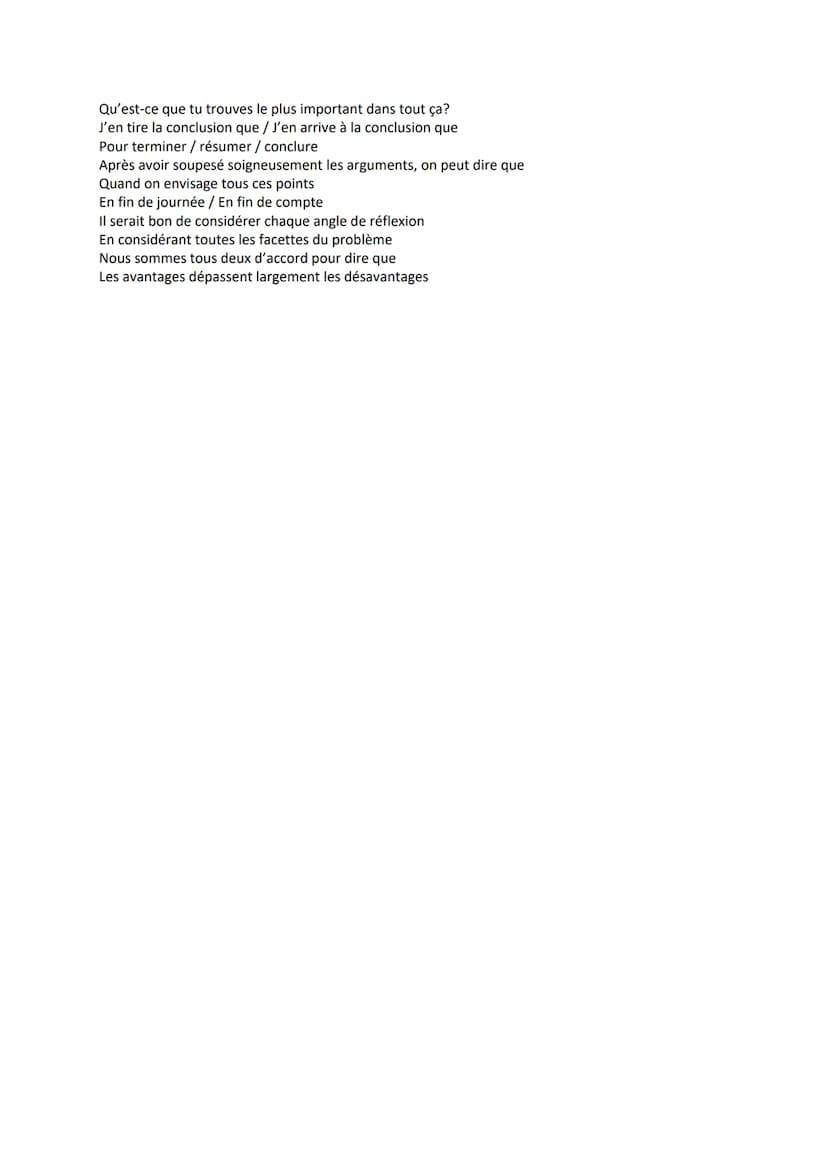 Kommunikationsprüfung Formulierungen
Monolog
Erzählen:
Alors voilà, ... / Eh bien voilà / En ce qui concerne / Alors / Puis / Ensuite / Tout