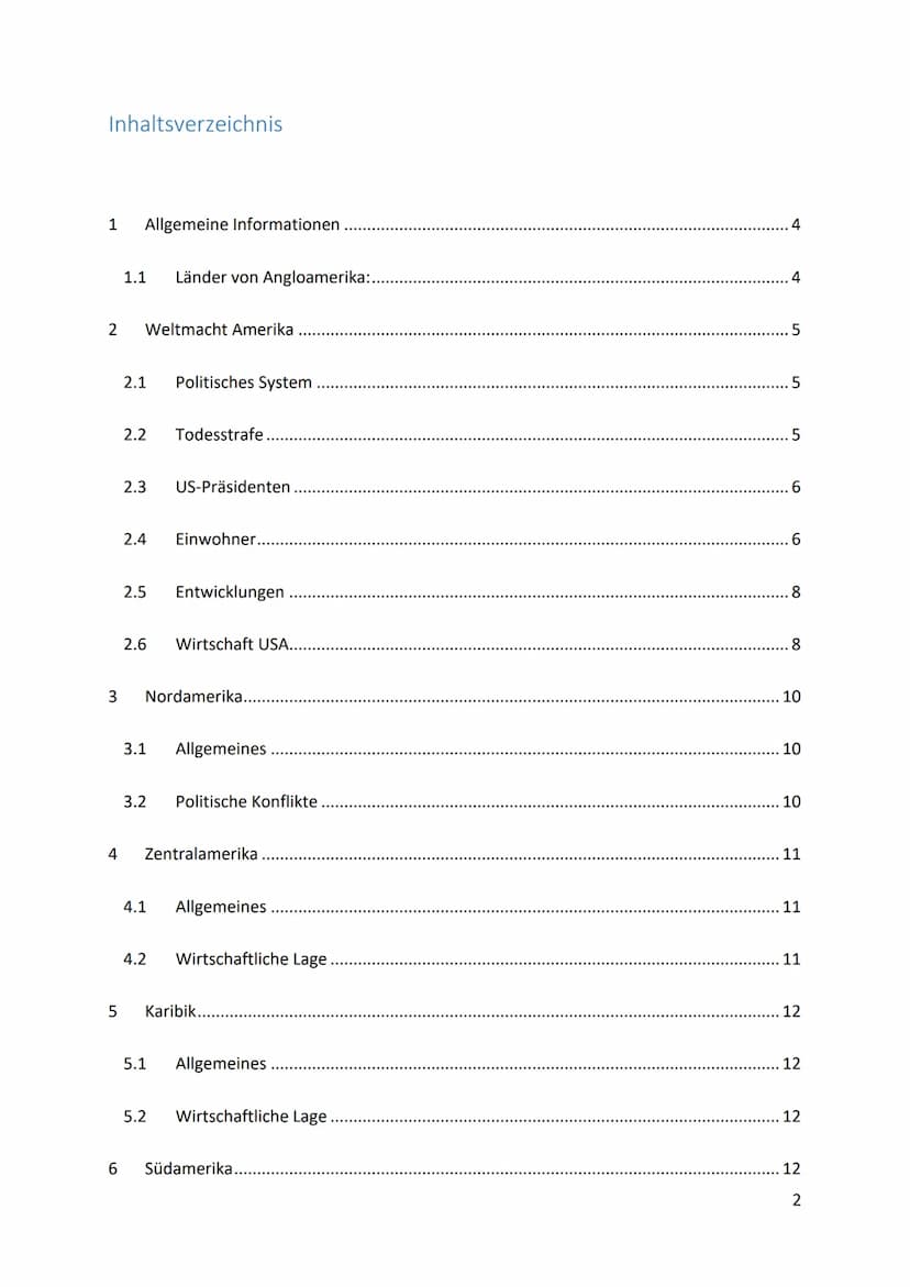Angloamerikanischer Raum
1 Inhaltsverzeichnis
1 Allgemeine Informationen .....
2
1.1 Länder von Angloamerika:.....
Weltmacht Amerika
5
2.1 P
