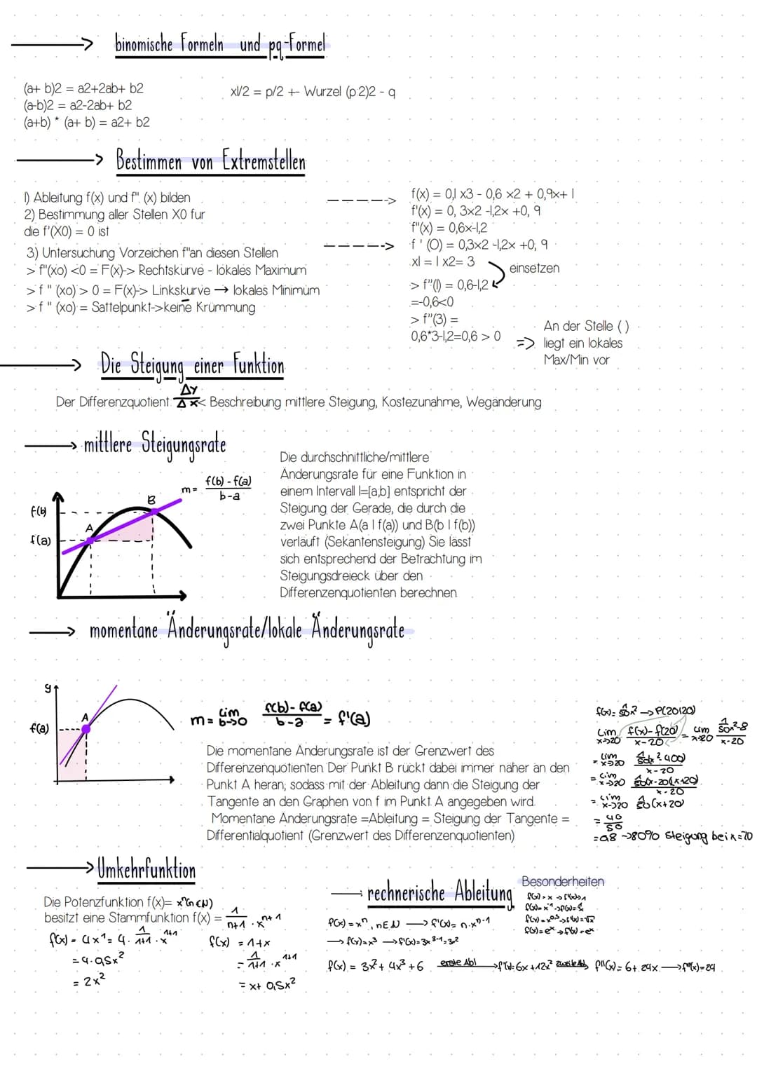 ·Y₁
J M N T
3
2.
1
HP
TP
graphisches Ableiten
₁m=-3
Ableitungsfunktionen
Hochpunkt
⇒ Steigung (0)
m=0
Wendepunkt
Sattelpunkt
monoton steigen