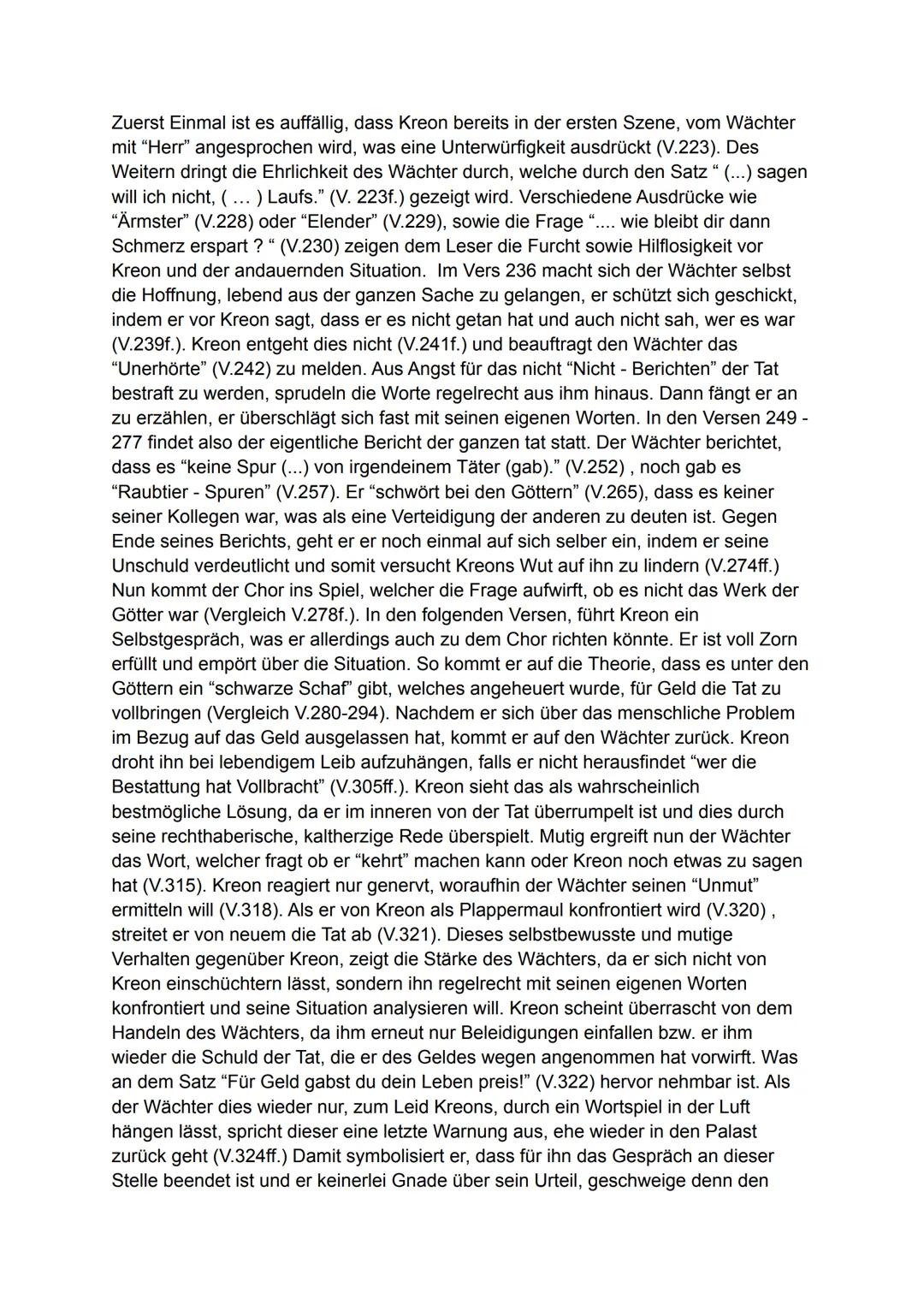 Antigone - Dialoganalyse Wächterszene
Das im Jahre 442 erstmals aufgeführte Drama „Antigone“, welches in Versform
verfasst und von Sophokles