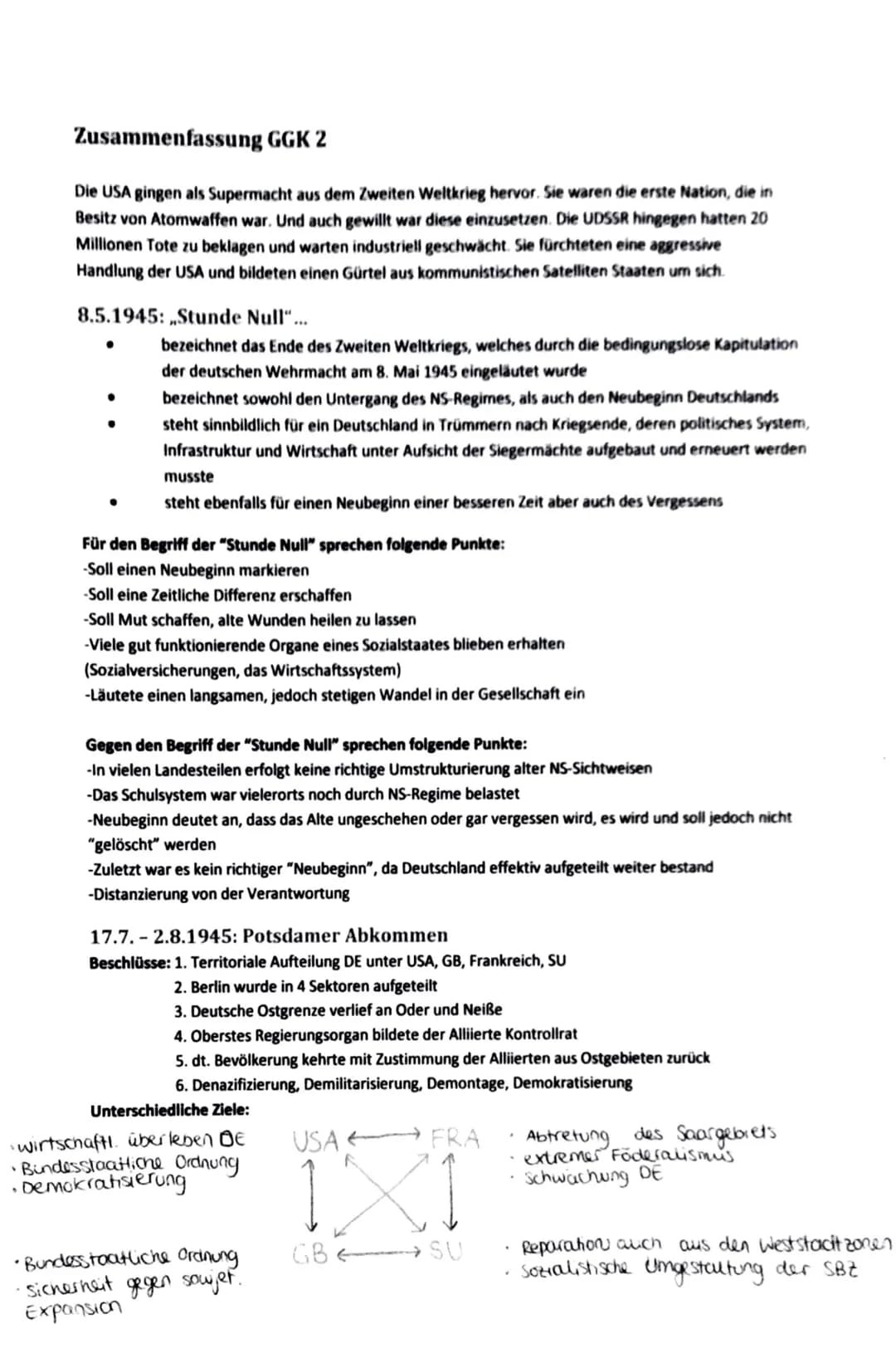 Zusammenfassung GGK 2
Die USA gingen als Supermacht aus dem Zweiten Weltkrieg hervor. Sie waren die erste Nation, die in
Besitz von Atomwaff