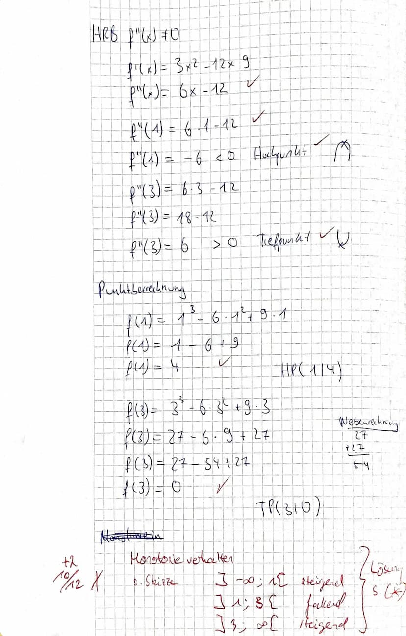 Mathe Klausur
1 a)
x=0
x ₂ = 3
f(x) = x² - 6x² + 9x
0 = x² - 6x ² + 9 x | ()
0 = x (x ² 6×19)
7
f (x)=x²-6x²+9x+[0] =>
Der
durch den Ursprun