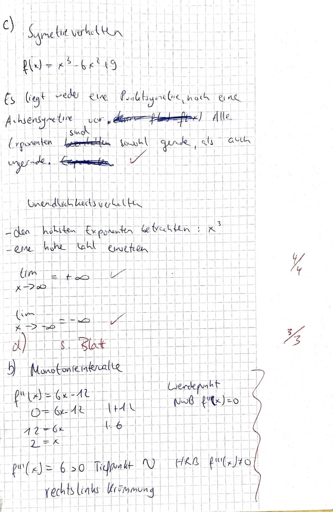 Mathe Klausur
1 a)
x=0
x ₂ = 3
f(x) = x² - 6x² + 9x
0 = x² - 6x ² + 9 x | ()
0 = x (x ² 6×19)
7
f (x)=x²-6x²+9x+[0] =>
Der
durch den Ursprun