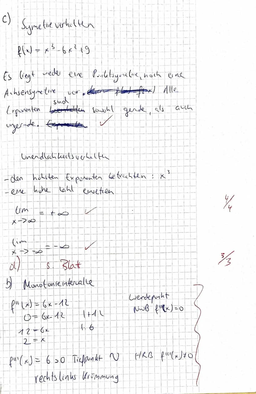 Mathe Klausur
1 a)
x=0
x ₂ = 3
f(x) = x² - 6x² + 9x
0 = x² - 6x ² + 9 x | ()
0 = x (x ² 6×19)
7
f (x)=x²-6x²+9x+[0] =>
Der
durch den Ursprun