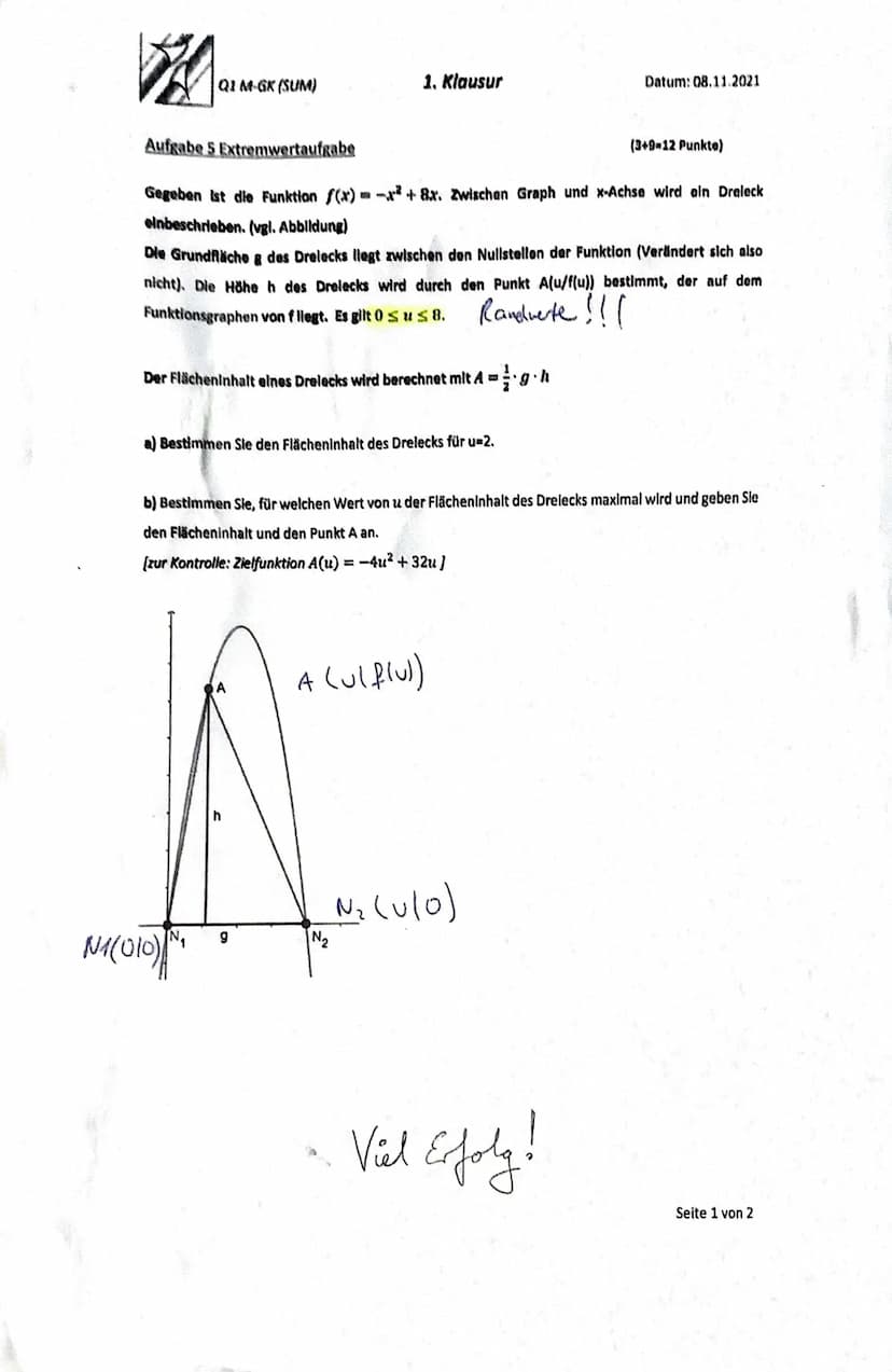 Mathe Klausur
1 a)
x=0
x ₂ = 3
f(x) = x² - 6x² + 9x
0 = x² - 6x ² + 9 x | ()
0 = x (x ² 6×19)
7
f (x)=x²-6x²+9x+[0] =>
Der
durch den Ursprun