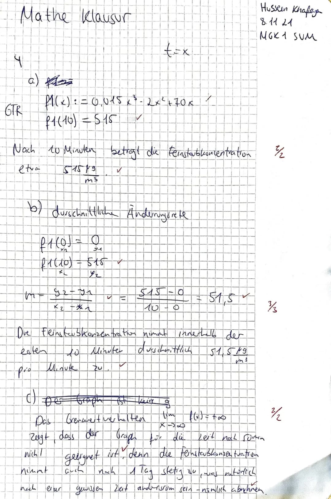 Mathe Klausur
1 a)
x=0
x ₂ = 3
f(x) = x² - 6x² + 9x
0 = x² - 6x ² + 9 x | ()
0 = x (x ² 6×19)
7
f (x)=x²-6x²+9x+[0] =>
Der
durch den Ursprun