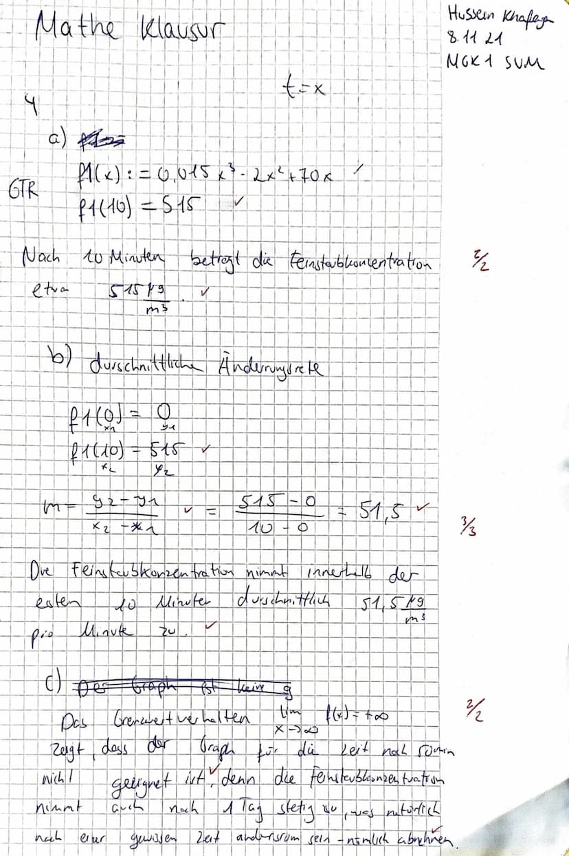 Mathe Klausur
1 a)
x=0
x ₂ = 3
f(x) = x² - 6x² + 9x
0 = x² - 6x ² + 9 x | ()
0 = x (x ² 6×19)
7
f (x)=x²-6x²+9x+[0] =>
Der
durch den Ursprun
