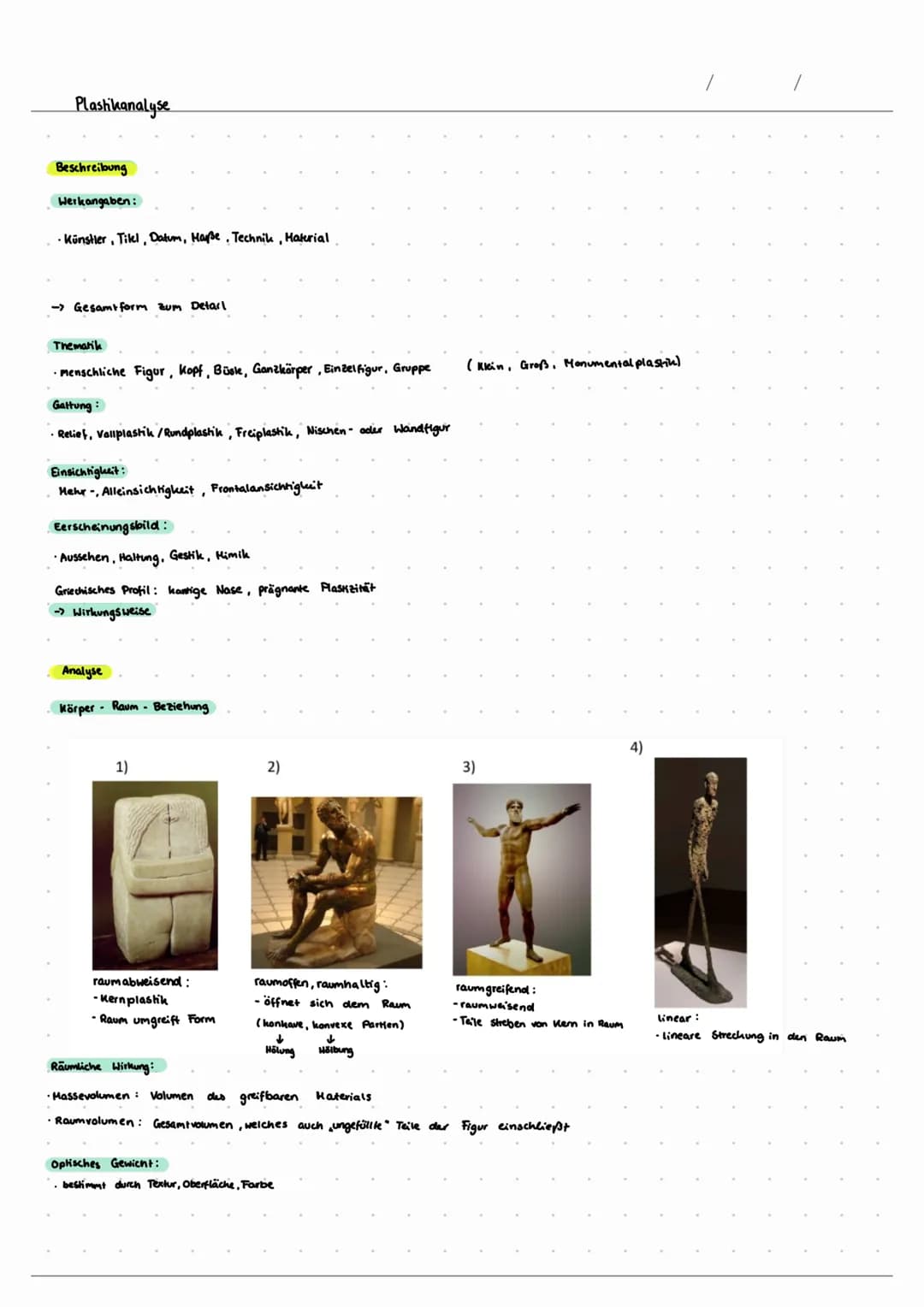 GK Kunst E2/Sprache der Künste II/Sedo
Werkanalyse und Interpretation
Plastik und Skulptur
Werkangaben
* Künstler, Titel, Entstehungsdatum, 