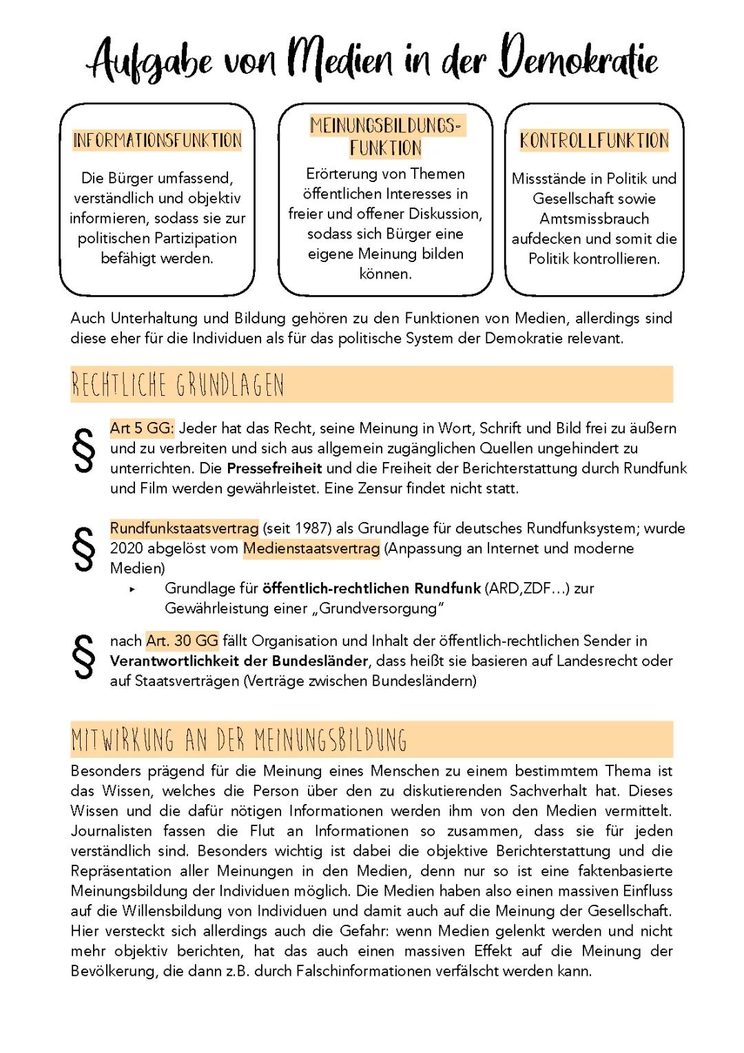 Aufgaben und Funktionen der Medien einfach erklärt – Manipulation und Meinungsfreiheit im Grundgesetz