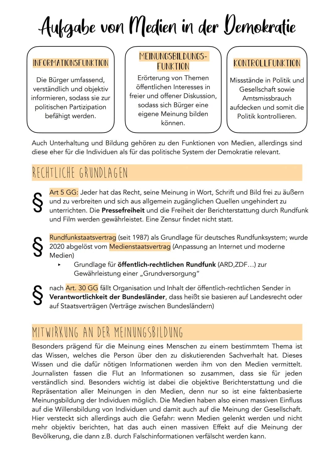 MEDIEN IN DER DEMOKRATIE
Medien haben in der Gesellschaft bzw. der Demokratie hauptsächlich drei Funktionen: die
Informationsfunktion, die M