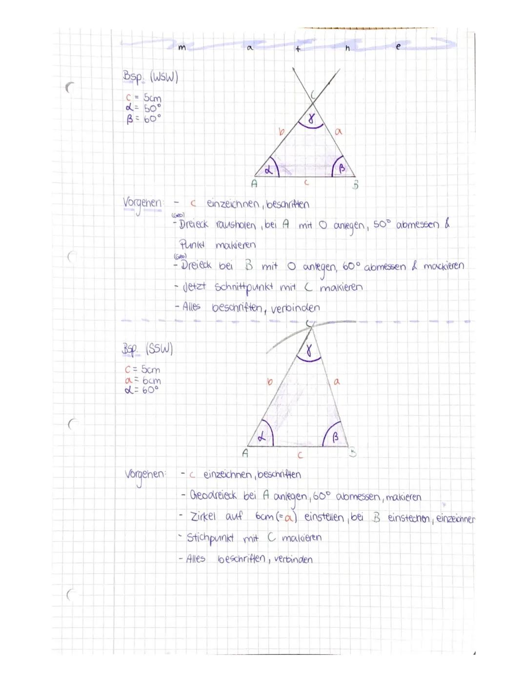 mathe SEITE 1

MATHE-KA VORBEREITUNG

Dreiecke konstruieren

Bsp (SSS)
a=5cm
b = 4cm
C=6cm

b

a

A
C
B

Vorgehen Strecke c zeichnen, beschr