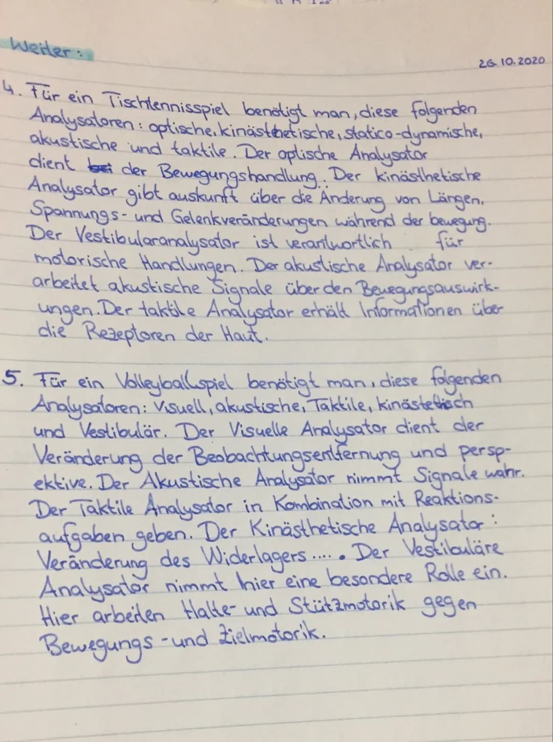 Arten von
Wahrnehmungsanalysatoren
26.10.2020
5 Sportarten
- Ein Tischtennisspiel wäre ohne visuelle / optische
Wahrnehmungen unmöglich. (de