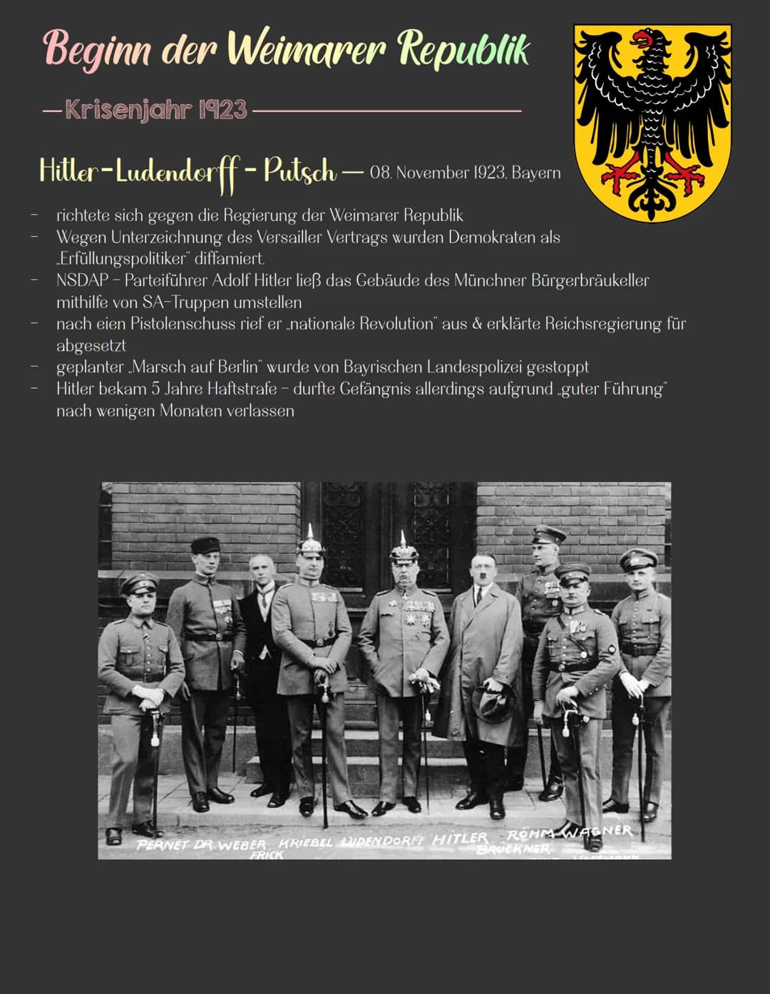 Beginn der Weimarer Republik
VORINFORMATIONEN
Die Weimarer Republik wurde in Folge der
Novermberrevolution gegründet.
hatte in ihrer Anfangs
