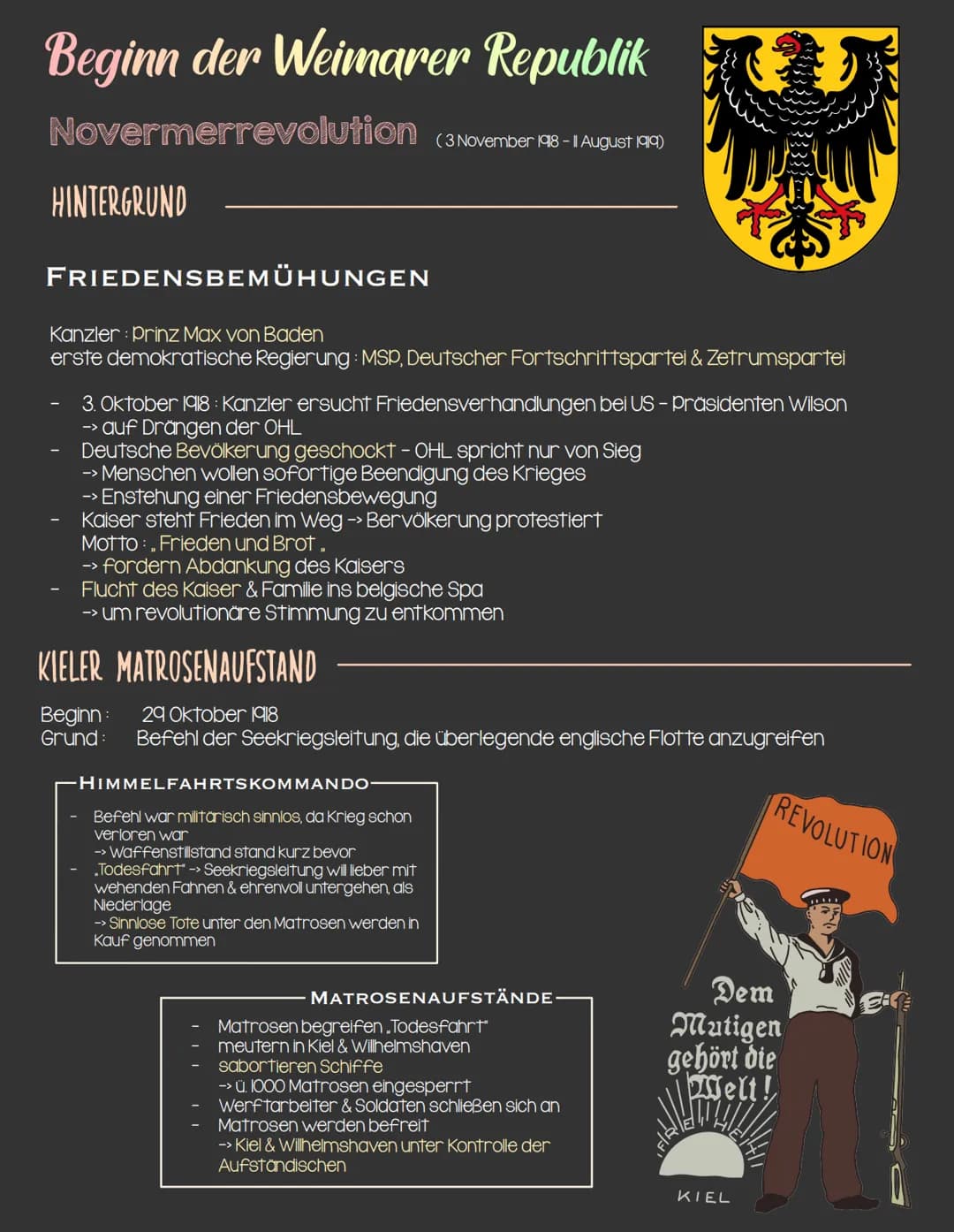 Beginn der Weimarer Republik
VORINFORMATIONEN
Die Weimarer Republik wurde in Folge der
Novermberrevolution gegründet.
hatte in ihrer Anfangs