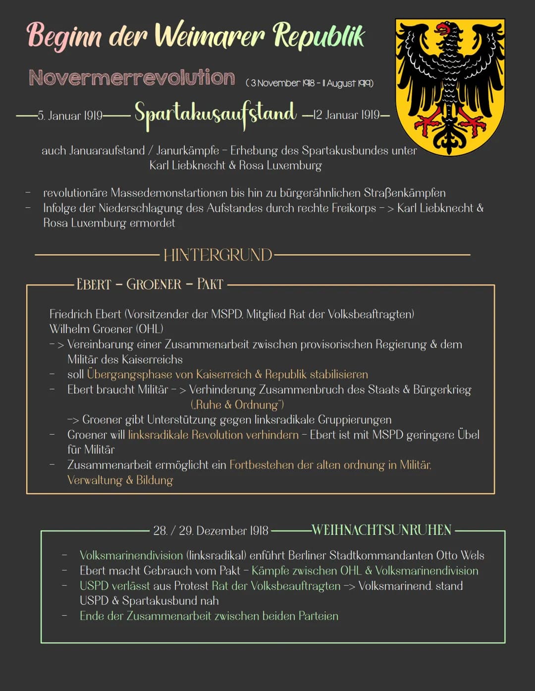 Beginn der Weimarer Republik
VORINFORMATIONEN
Die Weimarer Republik wurde in Folge der
Novermberrevolution gegründet.
hatte in ihrer Anfangs