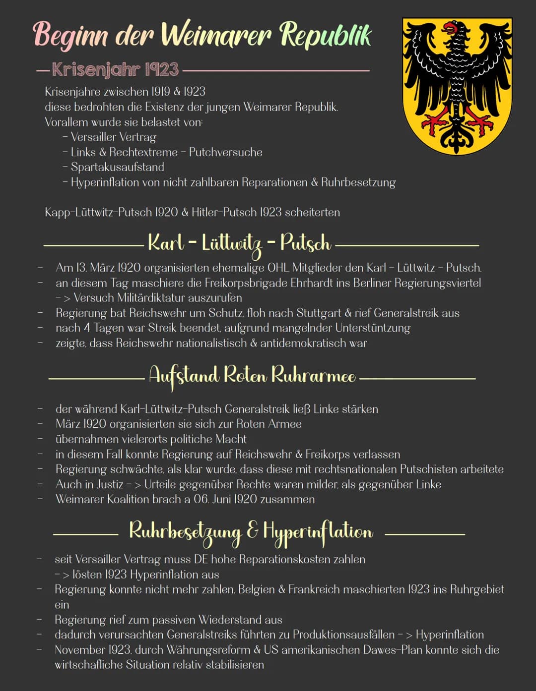 Beginn der Weimarer Republik
VORINFORMATIONEN
Die Weimarer Republik wurde in Folge der
Novermberrevolution gegründet.
hatte in ihrer Anfangs