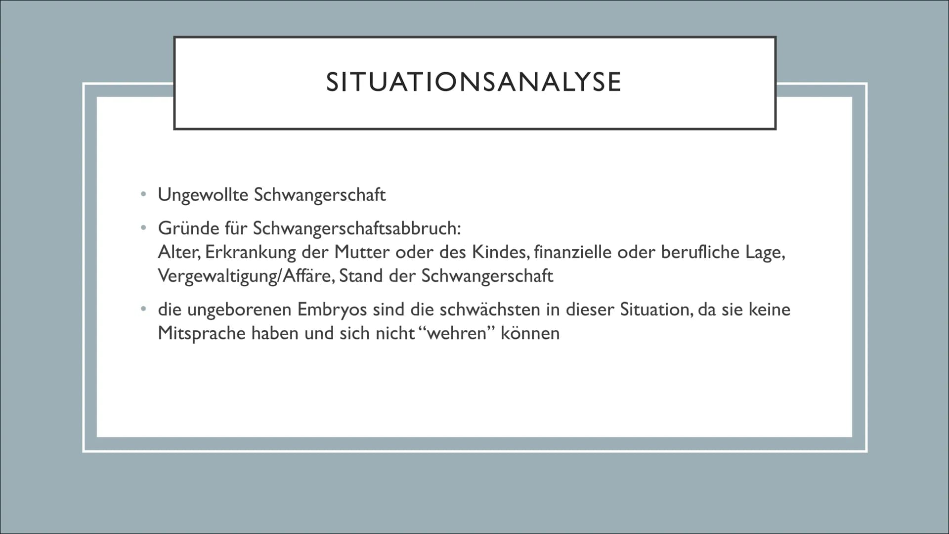 ABTREIBUNG
Ist Abtreibung moralisch
vertretbar?
Malin, Gesa, Anni DEFINITION
Unter Abtreibung versteht man den
gezielten Abbruch einer
Schwa