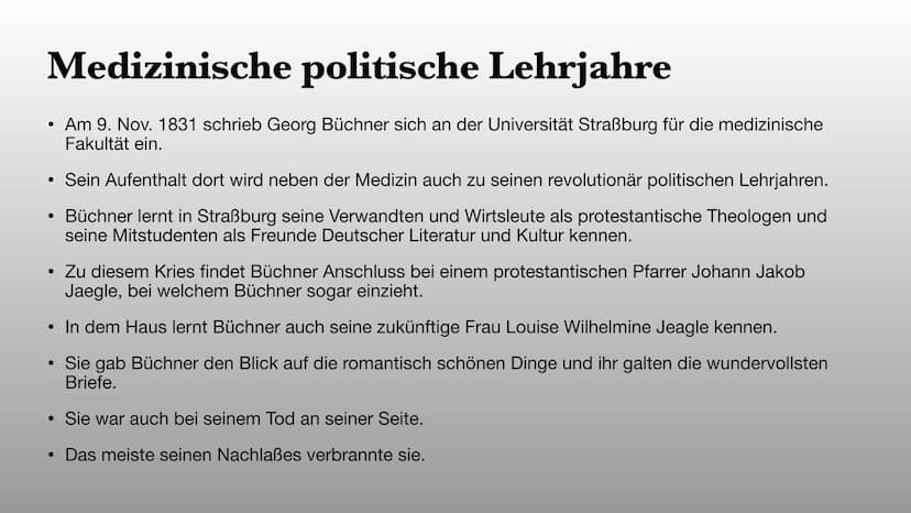 Georg Büchner
? Hi Gliederung
●
●
Die Familie Büchner
Jugendbetrachtung
Medizinisch politische Lehrjahre
Die große Krise Familie Büchners
• 