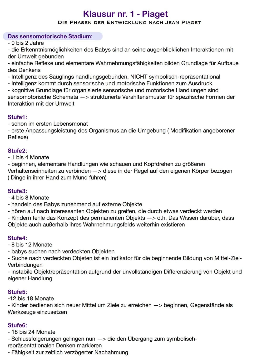Fachbegriffe:
Klausur nr. 1- Piaget
Adaption/Adaptation: Der Anpassungsprozess der kognitiven Strukturen
Assimilation: Verwenden der bekannt