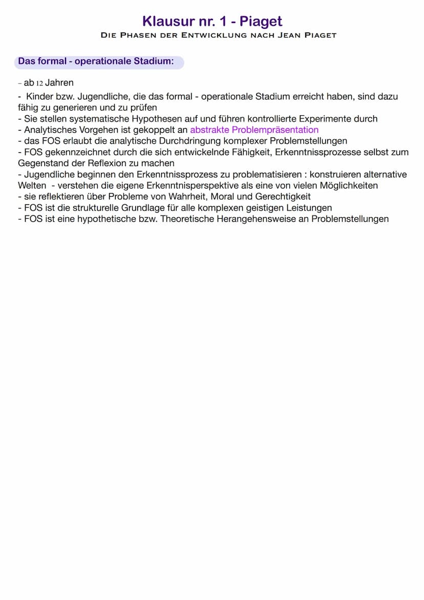 Fachbegriffe:
Klausur nr. 1- Piaget
Adaption/Adaptation: Der Anpassungsprozess der kognitiven Strukturen
Assimilation: Verwenden der bekannt