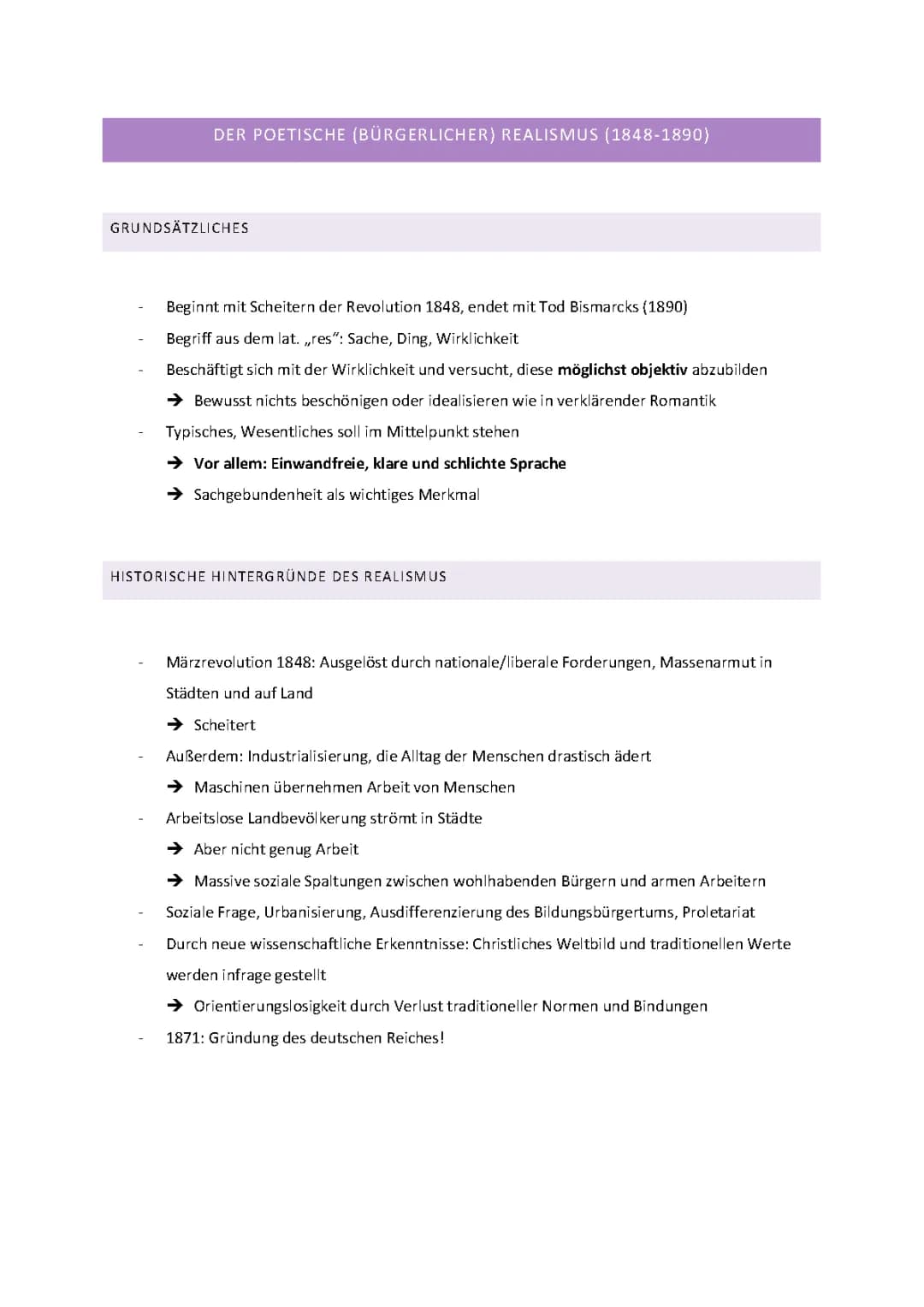 Poetischer Realismus/Bürgerlicher Realismus Zusammenfassung
